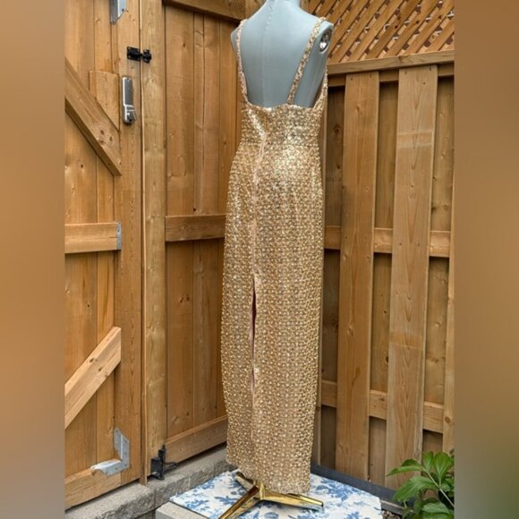 🆕 BRONX & BANCO 🧿 NWOT Allegra Gold Sequin & Beaded Maxi Dress, Sz L US 8 - Picture 10 of 16